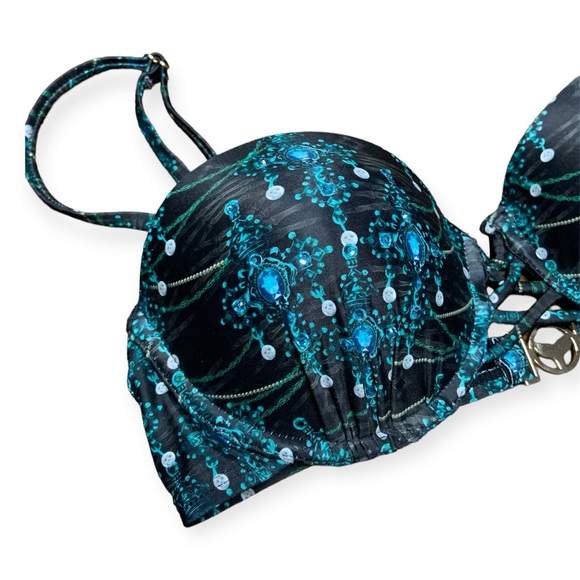 Lisa Blue Call of the Whale Bikini Set Swimsuit Bejeweled Teal Blue and Black - Picture 4 of 7
